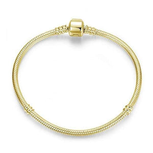 Planet Gates Barrel Gold / 15cm 925 Sterling Silver Bracelet Bead Charm Heart Snowflake Rose Snake Chain Basic Bracelets Pan Women DIY Jewelry