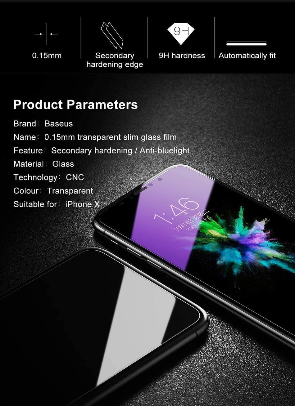 Planet Gates Baseus 0.15mm Screen Protector For iPhone X Tempered Glass Ultra Thin 9H Scratch Proof Protective Glass For iPhone X Front Film