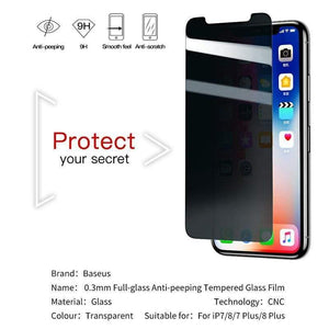 Baseus 0.3mm Anti Privacy Screen Tempered Glass for iPhone 8 7 Plus 3D Safety Protective Tempered Glass for iPhone 7 8 Glass