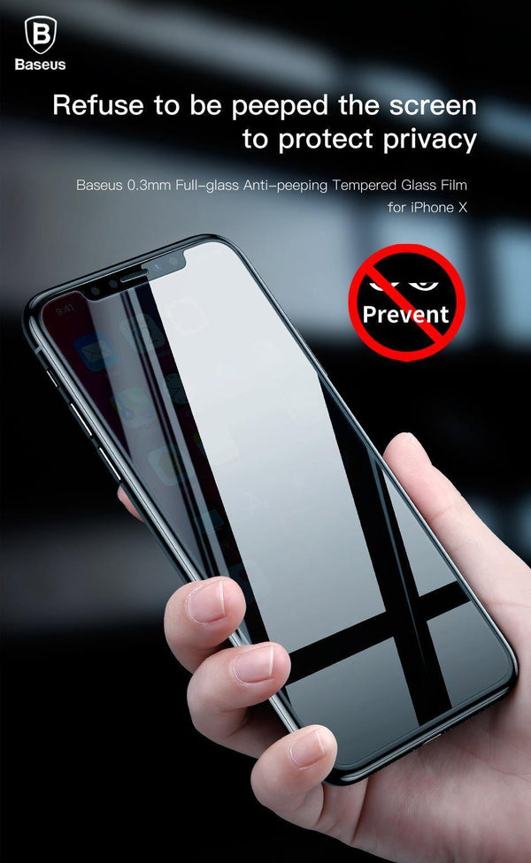 Planet Gates Baseus 0.3mm Anti Spy Tempered Glass For iPhone X 10 Privacy Screen Protector For iPhoneX Anti Peeping Film Protective Glass