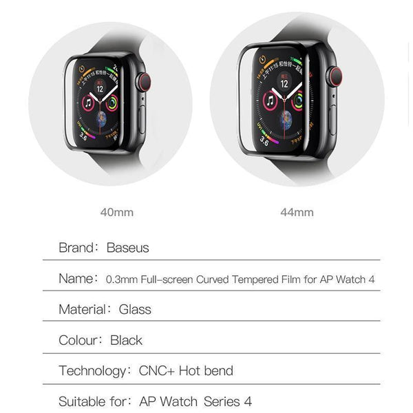 Planet Gates Baseus 0.3mm Protective Glass For Apple Watch 4 Full Coverage Tempered Glass For iWatch 4 Screen Protector Scratch Proof Film 9H