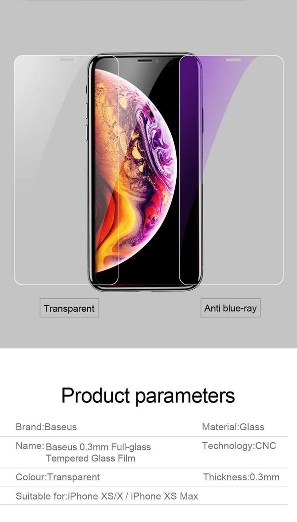 Planet Gates Baseus 0.3mm Screen Protector Tempered Glass For iPhone X Xs Max XR Front Cover Protection Toughened Glass Film For iPhone Xsmax