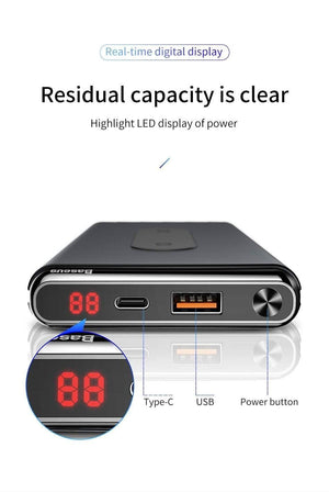 Planet Gates Baseus 10000mAh QI Wireless Charger Power Bank For iPhone Samsung PD + QC3.0 Fast Charging USB Powerbank External Battery Pack