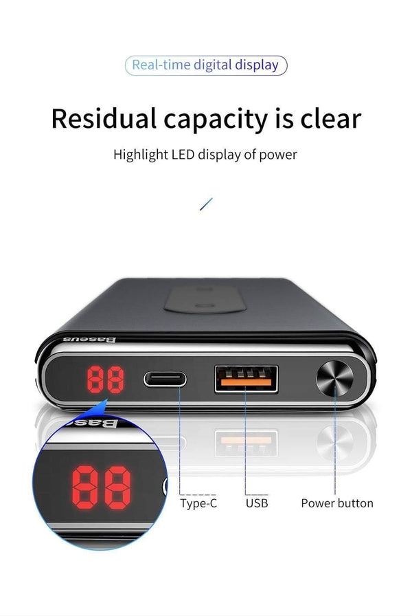 Planet Gates Baseus 10000mAh QI Wireless Charger Power Bank For iPhone Samsung PD + QC3.0 Fast Charging USB Powerbank External Battery Pack