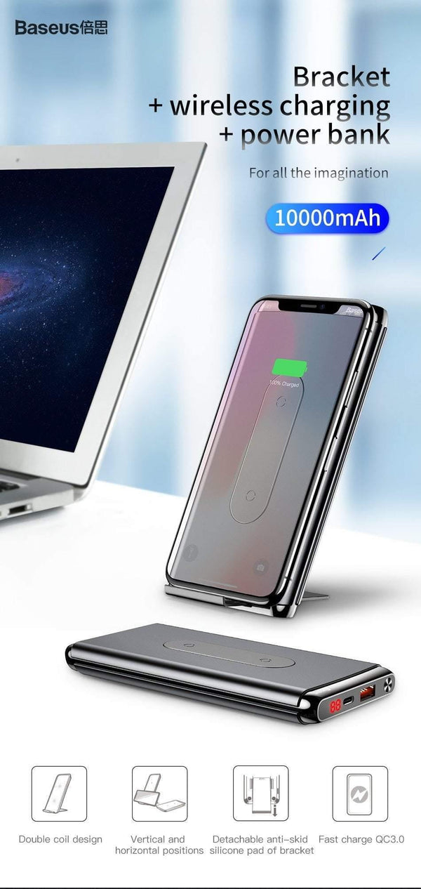 Planet Gates Baseus 10000mAh QI Wireless Charger Power Bank For iPhone Samsung PD + QC3.0 Fast Charging USB Powerbank External Battery Pack