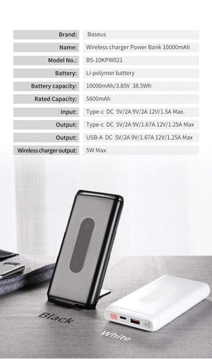 Planet Gates Baseus 10000mah Quick Charge 3.0 Power Bank Qi Wireless Charger Poverbank For iPhone Xiaomi mi USB C PD Fast Charging Powerbank