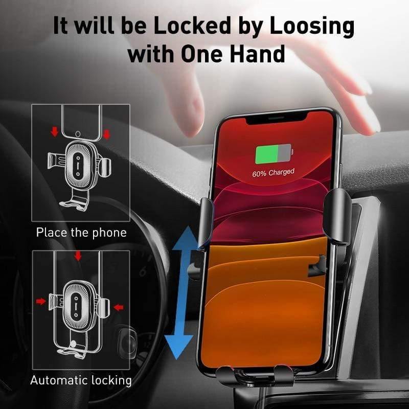 Baseus 10W Wireless Car Charger for Car CD Slot Fast Wireless Phone Charger For iPhone 11 Gravity Car Mount Mobile Phone Holder (CD Slot BLACK)