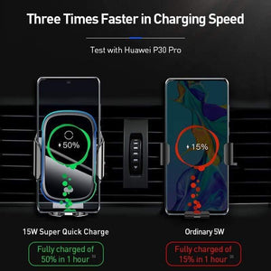 Baseus 15W Wireless Charger Car Mount for Air Vent Mount Car Phone Holder Intelligent Infrared Fast Wireless Charging Charger (Black)