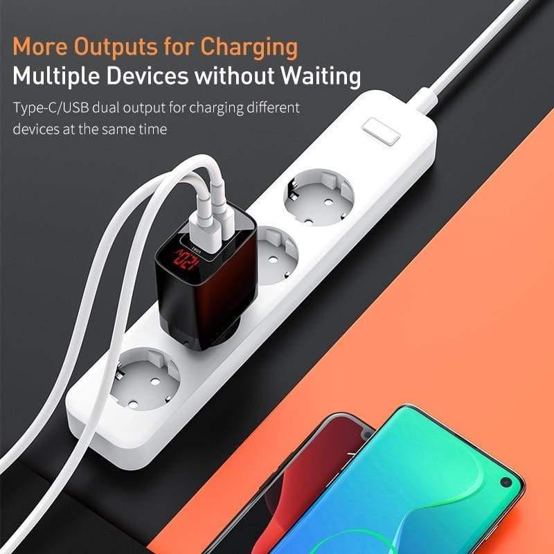 Baseus 18W Dual USB Fast Charger Quick Charge 3.0 USB C PD Charger with Digital Display Double USB Ports Charger For Phone