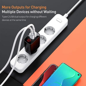Baseus 18W Dual USB Fast Charger Quick Charge 3.0 USB C PD Charger with Digital Display Double USB Ports Charger For Phone