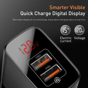 Baseus 18W Dual USB Fast Charger Quick Charge 3.0 USB C PD Charger with Digital Display Double USB Ports Charger For Phone
