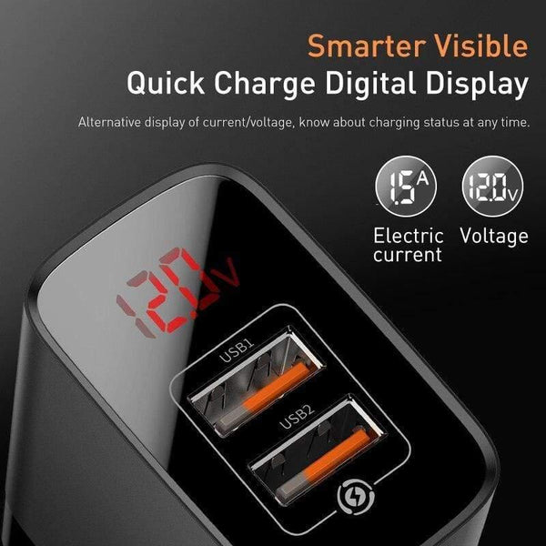 Baseus 18W Dual USB Fast Charger Quick Charge 3.0 USB C PD Charger with Digital Display Double USB Ports Charger For Phone