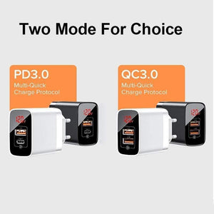 Baseus 18W Dual USB Fast Charger Quick Charge 3.0 USB C PD Charger with Digital Display Double USB Ports Charger For Phone