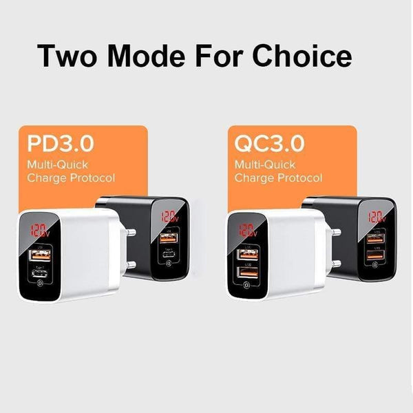 Baseus 18W Dual USB Fast Charger Quick Charge 3.0 USB C PD Charger with Digital Display Double USB Ports Charger For Phone