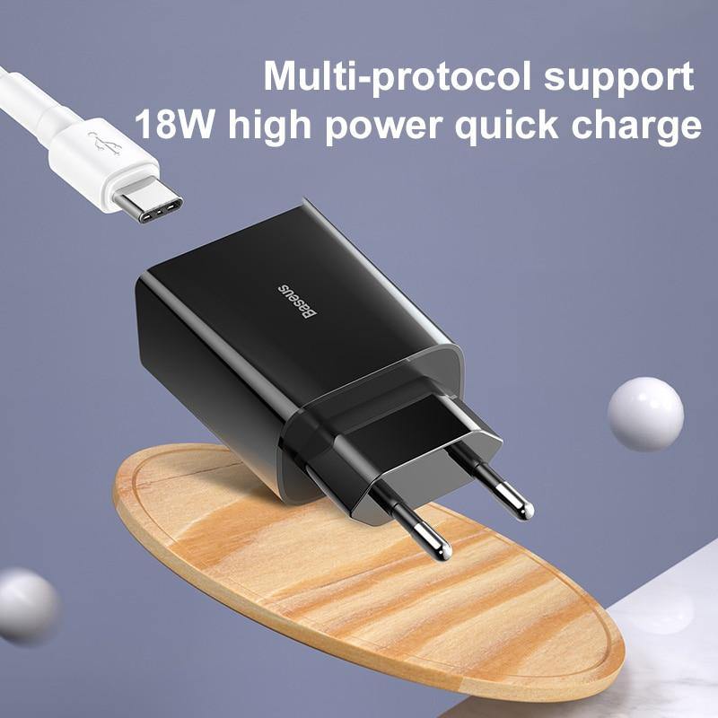 Baseus 18W Fast USB Charger Support Quick Charge 3.0 USB Type-C PD Charger Mini Portable Phone Charger ForHuawei ForXiaomi ForiP