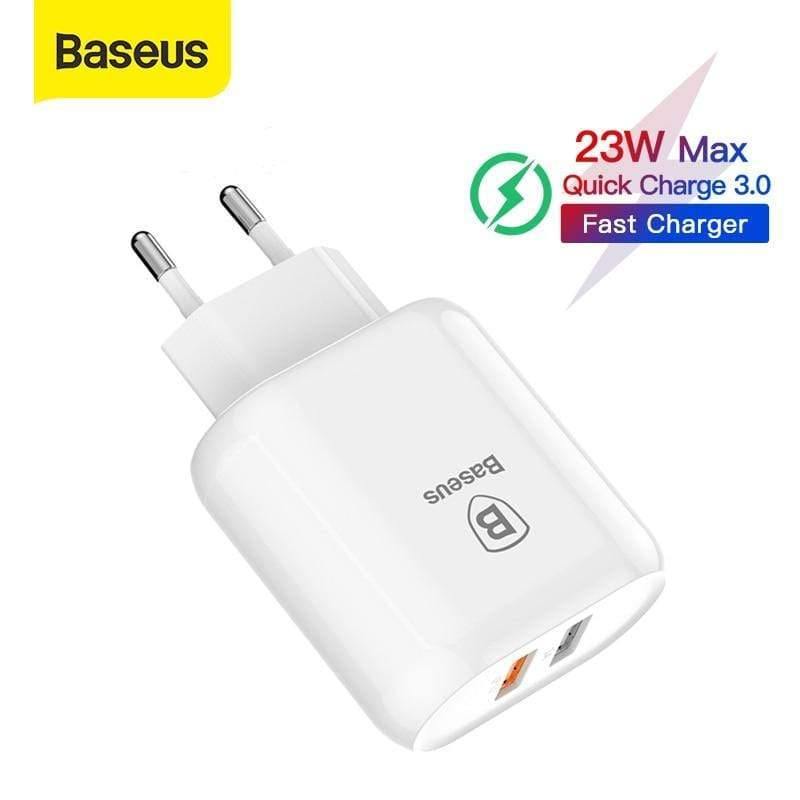 Baseus 18W Quick Charge 3.0 Fast Charger Portable Dual USB Ports Charger QC 3.0 Wall Adapter Charger EU Plug (QC 3.0 USB CHARGER)
