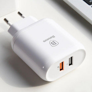 Baseus 18W Quick Charge 3.0 Fast Charger Portable Dual USB Ports Charger QC 3.0 Wall Adapter Charger EU Plug (QC 3.0 USB CHARGER)