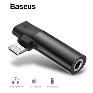 Planet Gates Baseus 2 in 1 Audio Adapter for iPhone Xs Max XR Xs X 8 Converter to 3.5mm Aux Jack Earphone Splitter Extension Charging Adapter