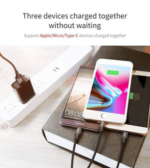 Planet Gates Baseus 2 in 1 USB Cable, Charging Cable For iPhone X USB Charger Cable For Xiaomi Redmi 4X Note 4X Mobile Phone Micro USB Cable