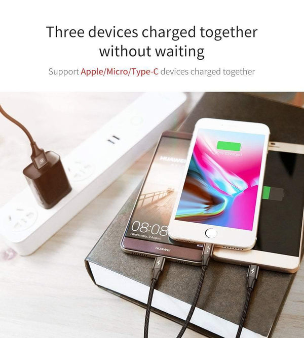 Planet Gates Baseus 2 in 1 USB Cable, Charging Cable For iPhone X USB Charger Cable For Xiaomi Redmi 4X Note 4X Mobile Phone Micro USB Cable