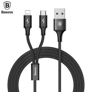 Planet Gates Baseus 2 in 1 USB Cable, Charging Cable For iPhone X USB Charger Cable For Xiaomi Redmi 4X Note 4X Mobile Phone Micro USB Cable