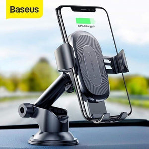 Baseus 2 in1 Qi Wireless Car Charger for iPhone XS Max Samsung S8 Quick Wireless Charging Charger Car Mount Mobile Phone Holder (Black)