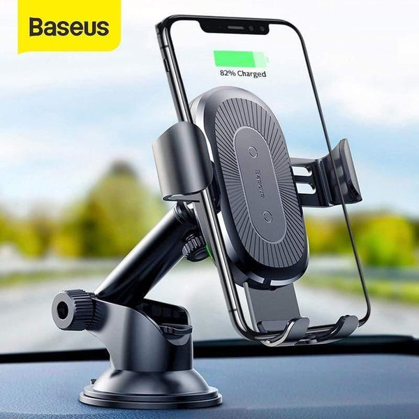 Baseus 2 in1 Qi Wireless Car Charger for iPhone XS Max Samsung S8 Quick Wireless Charging Charger Car Mount Mobile Phone Holder (Black)