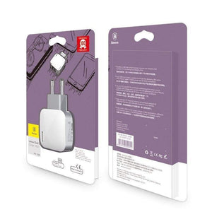 Baseus 2 Ports USB Charger EU Plug 5V 2.4A Wall Adapter Charger Dual USB Port Portable Phone Charger (White 2 PORTS USB CHARGER)