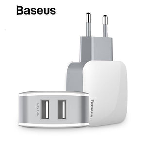 Planet Gates Baseus 2 USB EU Charger Plug For Samsung Huawei Xiaomi Dual USB Port Travel Wall Charger Mobile Phone USB Charger Adapter 5V2.4A