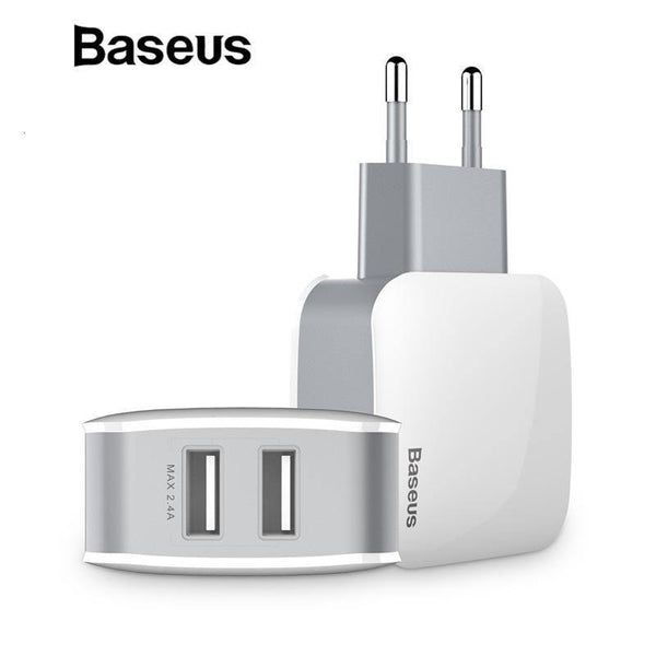 Planet Gates Baseus 2 USB EU Charger Plug For Samsung Huawei Xiaomi Dual USB Port Travel Wall Charger Mobile Phone USB Charger Adapter 5V2.4A