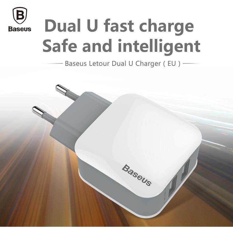 Planet Gates Baseus 2 USB EU Charger Plug For Samsung Huawei Xiaomi Dual USB Port Travel Wall Charger Mobile Phone USB Charger Adapter 5V2.4A