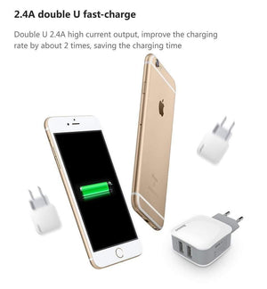 Planet Gates Baseus 2 USB EU Charger Plug For Samsung Huawei Xiaomi Dual USB Port Travel Wall Charger Mobile Phone USB Charger Adapter 5V2.4A
