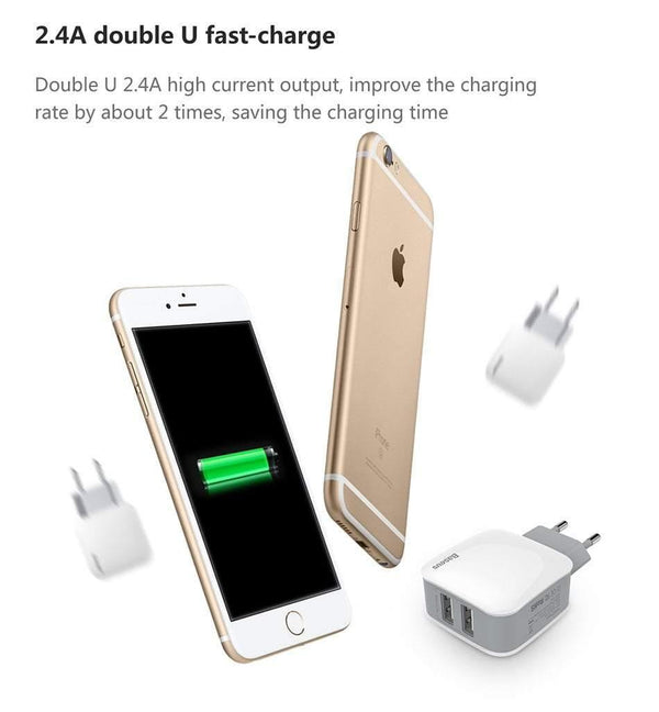 Planet Gates Baseus 2 USB EU Charger Plug For Samsung Huawei Xiaomi Dual USB Port Travel Wall Charger Mobile Phone USB Charger Adapter 5V2.4A