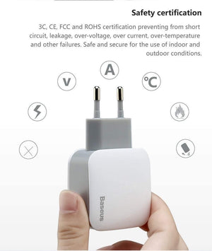 Planet Gates Baseus 2 USB EU Charger Plug For Samsung Huawei Xiaomi Dual USB Port Travel Wall Charger Mobile Phone USB Charger Adapter 5V2.4A