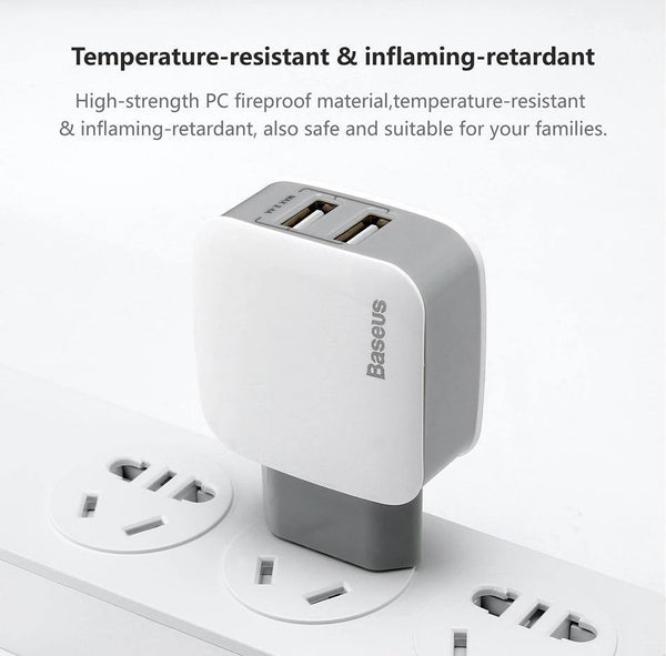 Baseus 2 USB EU Charger Plug For Samsung Huawei Xiaomi Dual USB Port Travel Wall Charger Mobile Phone USB Charger Adapter 5V2.4A - Planet Gates