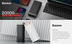 Planet Gates Baseus 20000mAh Power Bank For iPhone Huawei Powerbank USB Type C PD + Quick Charger 3.0 Fast Charging External Battery Pack