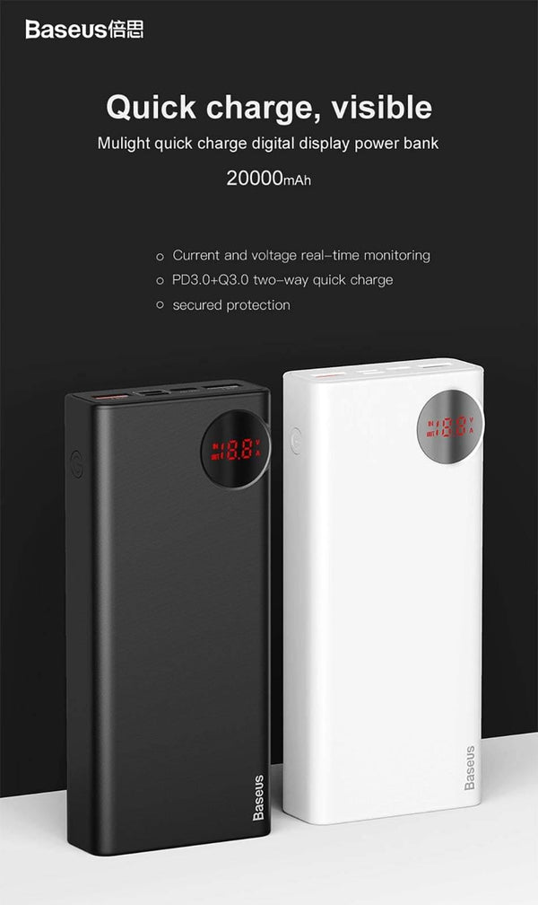 Planet Gates Baseus 20000mAh Power Bank USB C PD Quick Charge 3.0 20000 mAh Pover Poverbank For Huawei Xiaomi External Battery Pack Powerbank
