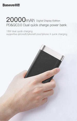Planet Gates Baseus 20000mAh Quick Charge 3.0 Power Bank LED Display Dual USB Type C PD Fast Charging External Battery Pack Charger Powerbank