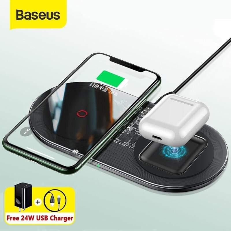 Baseus 20W Fast Qi Wireless Charger For Airpods iPhone 11 Pro Dual Wireless Charging Pad For Samsung S20 S10 Wireless Charger (black)