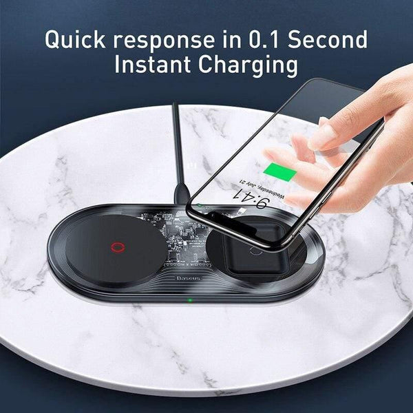 Baseus 20W Fast Qi Wireless Charger For Airpods iPhone 11 Pro Dual Wireless Charging Pad For Samsung S20 S10 Wireless Charger (black)