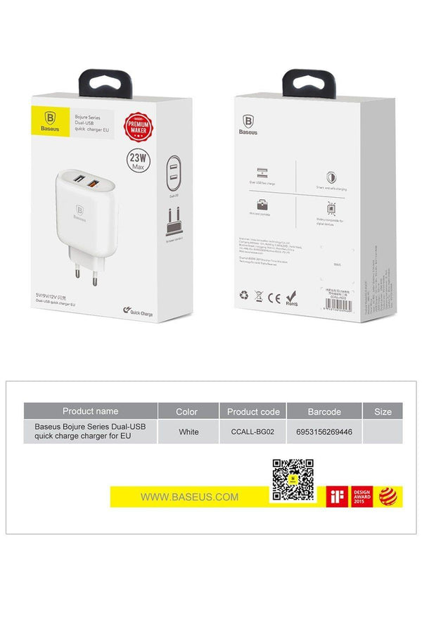 Planet Gates Baseus 23W Quick Charge 3.0 USB Charger For iPhone Samsung Xiaomi QC3.0 5V/3A Fast Charging EU Travel Wall Mobile Phone Charger