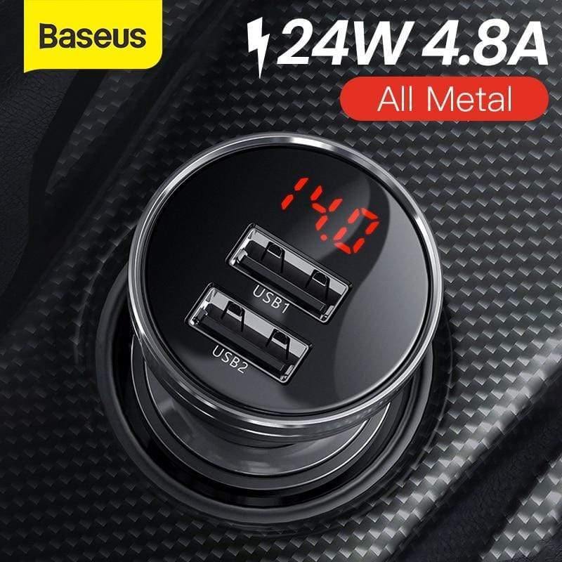 Baseus 24W Dual USB Car Charger for iPhone 11 Samsung S9 Mobile Phone Charger for Huawei Xiaomi Car Phone Charger & LED Display