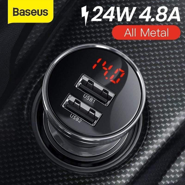 Baseus 24W Dual USB Car Charger for iPhone 11 Samsung S9 Mobile Phone Charger for Huawei Xiaomi Car Phone Charger & LED Display