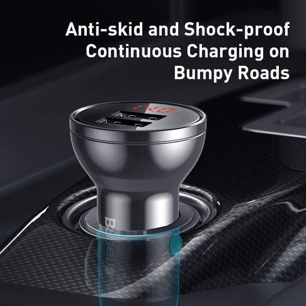 Baseus 24W Dual USB Car Charger for iPhone 11 Samsung S9 Mobile Phone Charger for Huawei Xiaomi Car Phone Charger & LED Display