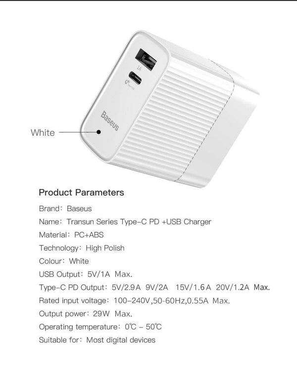 Planet Gates Baseus 29W Type C PD 3.0 USB Charger For iPhone Xs Max Xr Xs X 8 USB C PD Fast Charging Mobile Phone Charger For iPad Pro Huawei