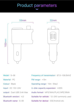 Planet Gates Baseus 3.4A Dual USB Car Charger For iPhone Bluetooth FM Transmitter Car Kit MP3 Player FM Modulator Fast Mobile Phone Charger