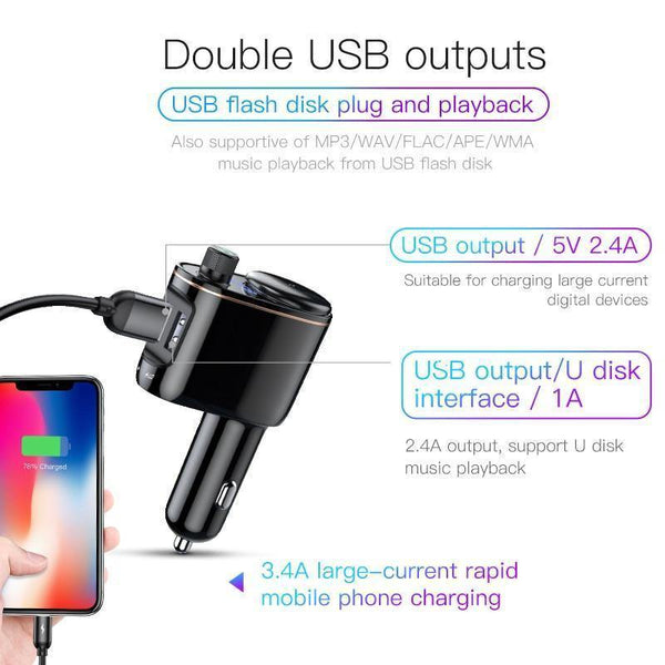 Planet Gates Baseus 3.4A Dual USB Car Charger For iPhone Bluetooth FM Transmitter Car Kit MP3 Player FM Modulator Fast Mobile Phone Charger