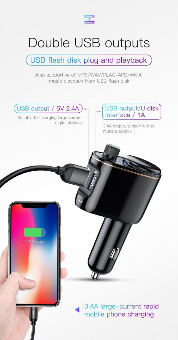 Planet Gates Baseus 3.4A Dual USB Car Charger For iPhone Bluetooth FM Transmitter Car Kit MP3 Player FM Modulator Fast Mobile Phone Charger