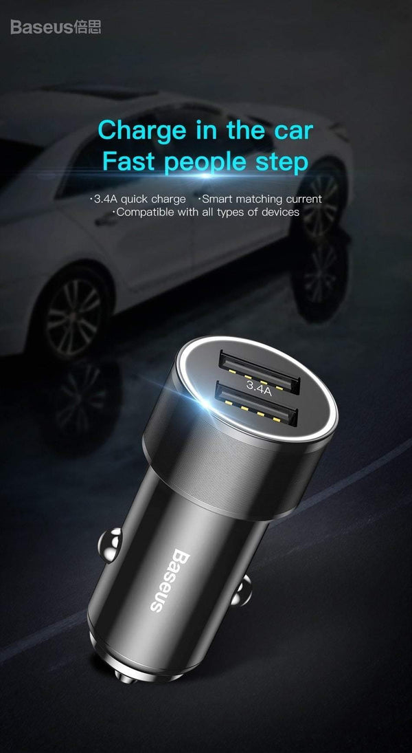 Planet Gates Baseus 3.4A Dual USB Car Charger For iPhone xs Samsung Xiaomi iPad 2 Port LED Car Mobile Phone Charger Fast Car Charging Charger