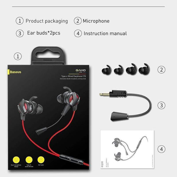 Baseus 3.5mm In-ear Gaming Earphone For Pubg Controller GAMO-15 3D Stereo earphones For Mobile pubg Gamer with Detachable HD Mic